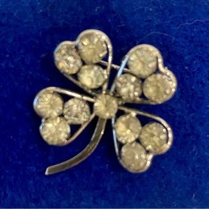 Vintage star art sterling silver rhinestone Four Leaf Clover pendant brooch